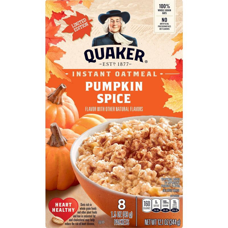 slide 2 of 8, Quaker Pumpkin Spice Instant Oatmeal - 8ct / 12.1oz, 8 ct; 12.1 oz