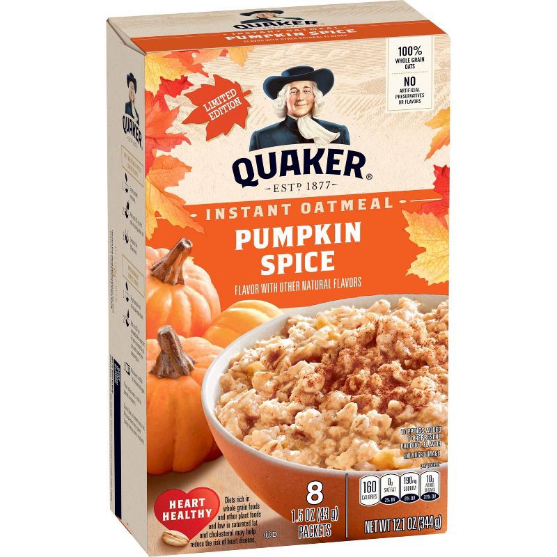 slide 1 of 8, Quaker Pumpkin Spice Instant Oatmeal - 8ct / 12.1oz, 8 ct; 12.1 oz