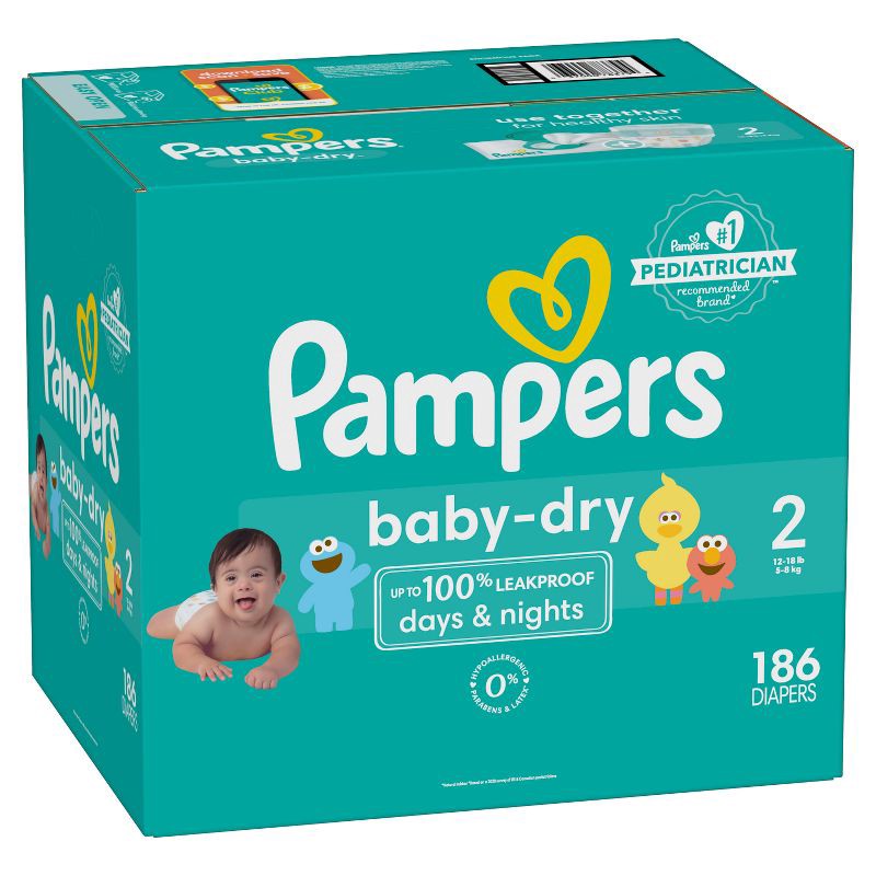 slide 9 of 10, Pampers Baby Dry Diapers Enormous Pack - Size 2 - 186ct, 186 ct