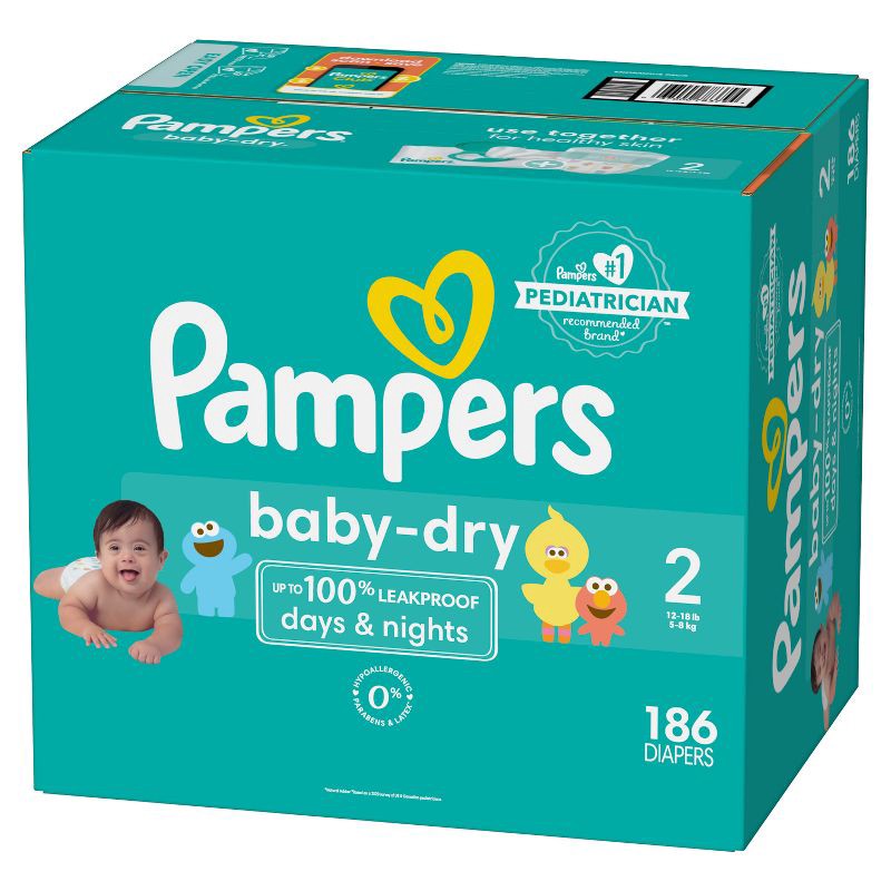 slide 10 of 10, Pampers Baby Dry Diapers Enormous Pack - Size 2 - 186ct, 186 ct