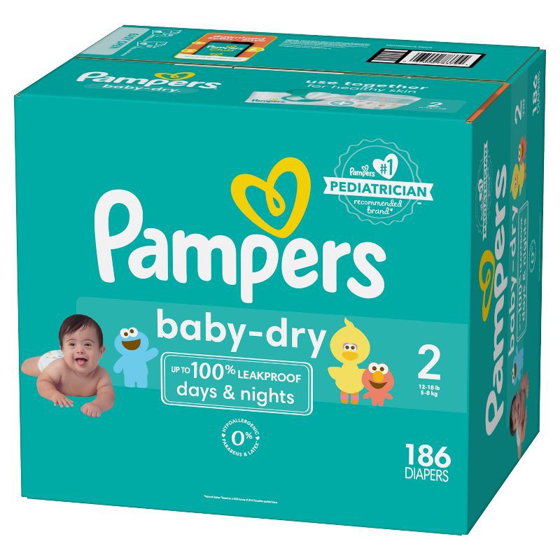 slide 10 of 10, Pampers Baby Dry Diapers Pack - Size 2 -186ct, 186 ct