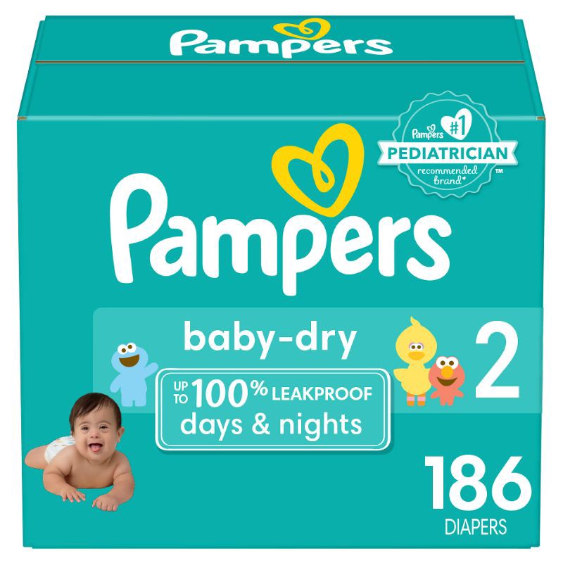 slide 1 of 10, Pampers Baby Dry Diapers Enormous Pack - Size 2 - 186ct, 186 ct