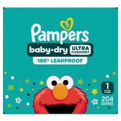 Pampers Baby Dry Diapers Pack - Size 1 - 204ct: Hypoallergenic, Wetness Indicator, Latex-Free, 8-14 lbs, Disposable