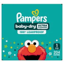 Pampers Baby Dry Diapers Pack - Size 1 - 204ct: Hypoallergenic, Wetness Indicator, Latex-Free, 8-14 lbs, Disposable