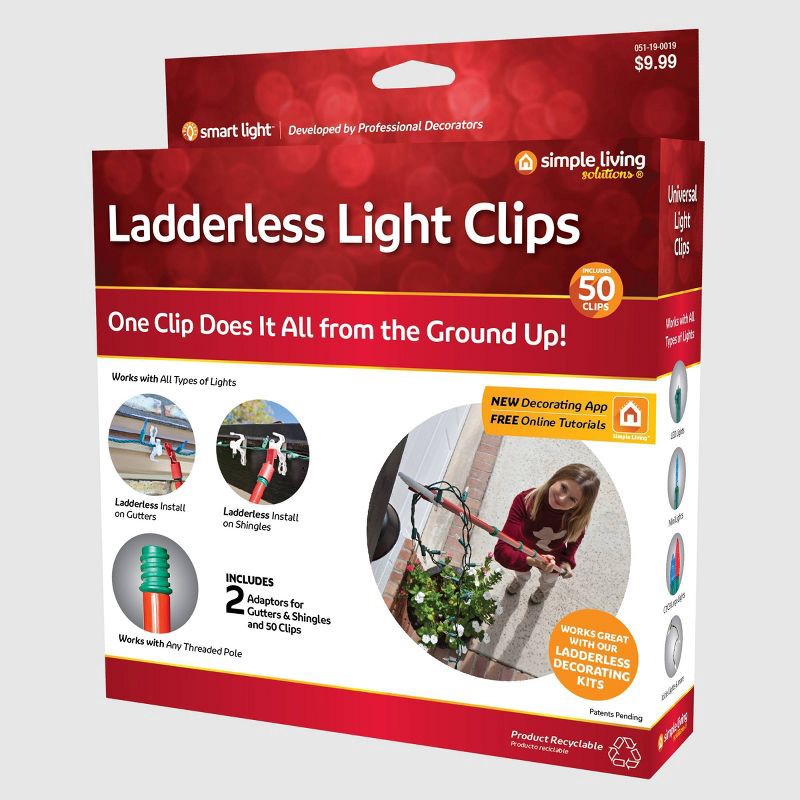 slide 1 of 4, Simple Living Solutions 50ct String Light Ladderless Light Clips, 50 ct