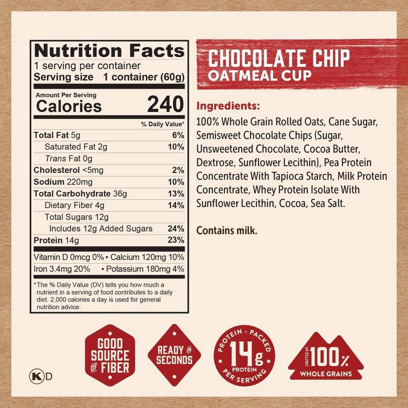 slide 2 of 6, Kodiak Cakes Protein-Packed Chocolate Chip Oatmeal in a Cup - 2.12oz, 2.12 oz