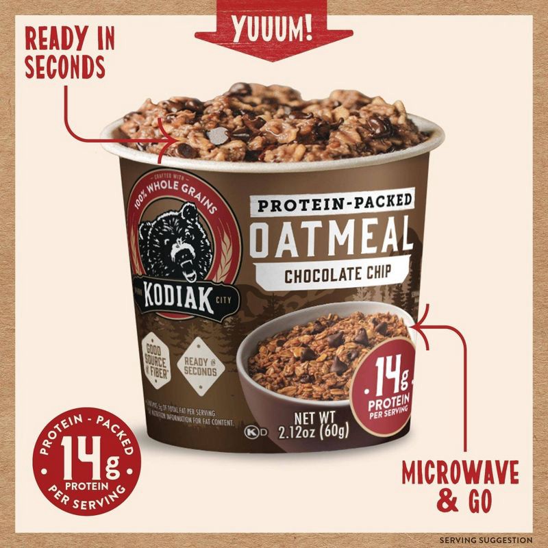 slide 5 of 6, Kodiak Cakes Protein-Packed Chocolate Chip Oatmeal in a Cup - 2.12oz, 2.12 oz