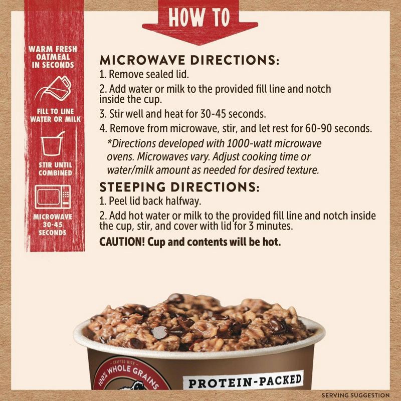 slide 6 of 6, Kodiak Cakes Protein-Packed Chocolate Chip Oatmeal in a Cup - 2.12oz, 2.12 oz