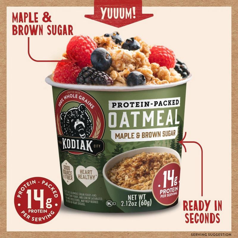 slide 4 of 5, Kodiak Cakes Protein-Packed Single-Serve Oatmeal Cup Maple & Brown Sugar - 2.12oz, 2.12 oz