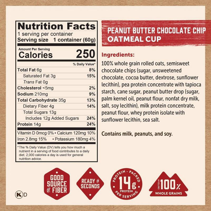 slide 2 of 6, Kodiak Cakes Protein-Packed Single-Serve Oatmeal Cup Peanut Butter Chocolate Chip - 2.12oz, 2.12 oz