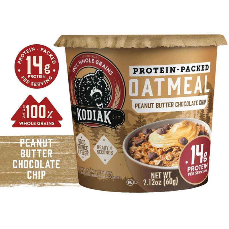 slide 3 of 6, Kodiak Cakes Protein-Packed Single-Serve Oatmeal Cup Peanut Butter Chocolate Chip - 2.12oz, 2.12 oz