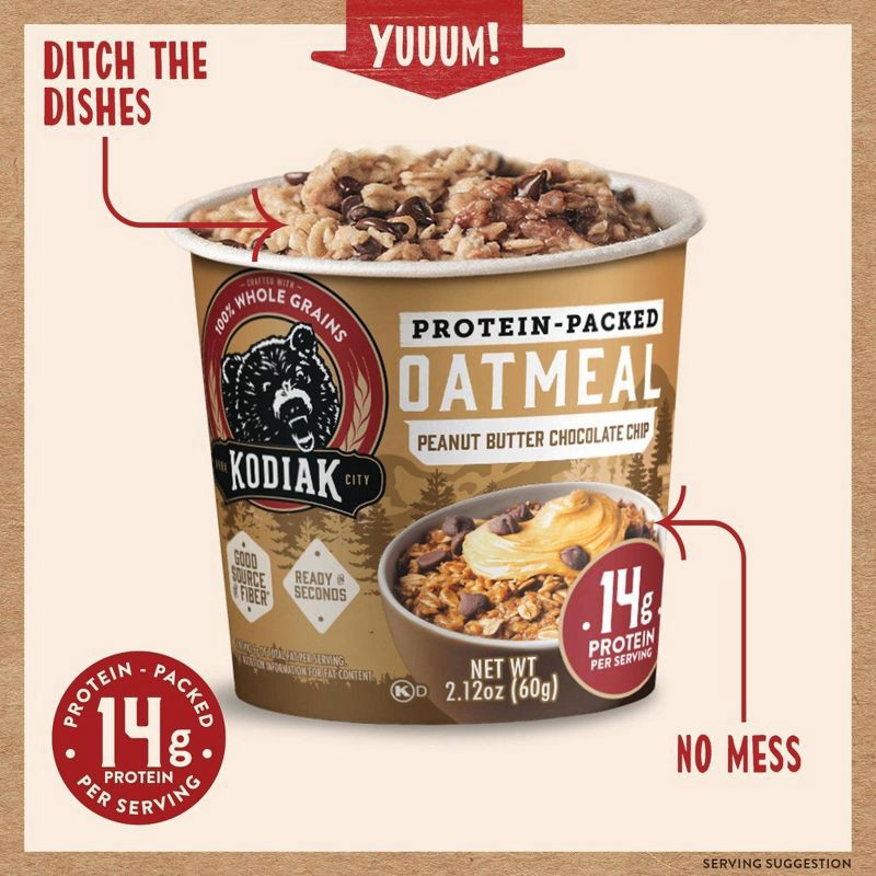 slide 5 of 6, Kodiak Cakes Protein-Packed Single-Serve Oatmeal Cup Peanut Butter Chocolate Chip - 2.12oz, 2.12 oz