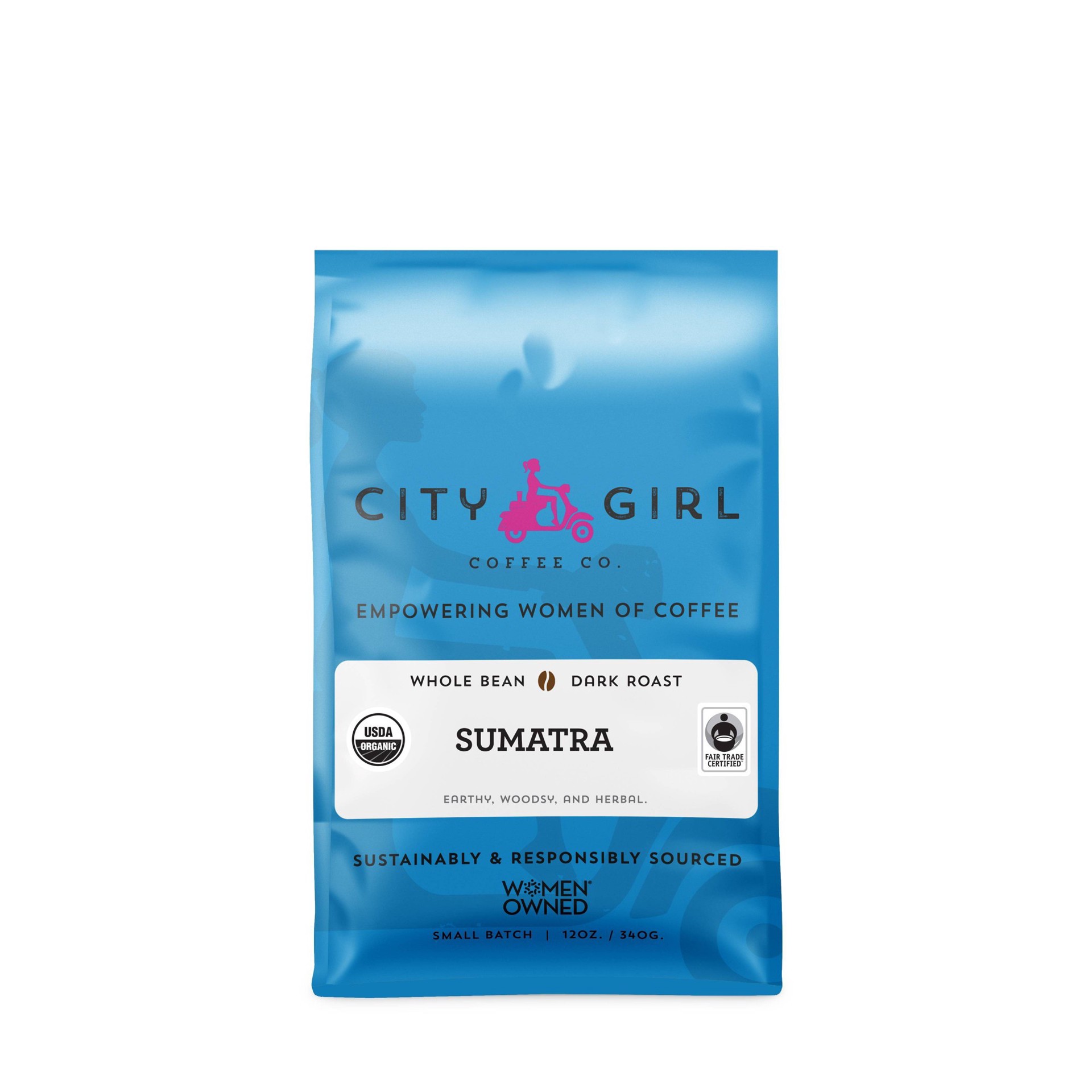 slide 1 of 1, City Girl Coffee Co. City Girl Coffee Organic Sumatra Adsenia Dark Roast Whole Bean Coffee - 12oz, 12 oz