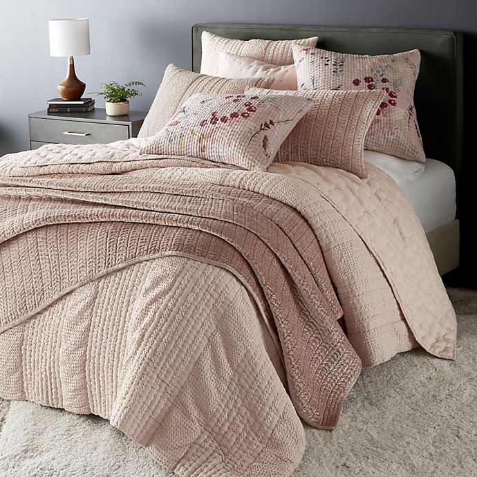 slide 1 of 1, O&O by Olivia & Oliver Pick Stitch Velvet Full/Queen Quilt - Blush, 1 ct