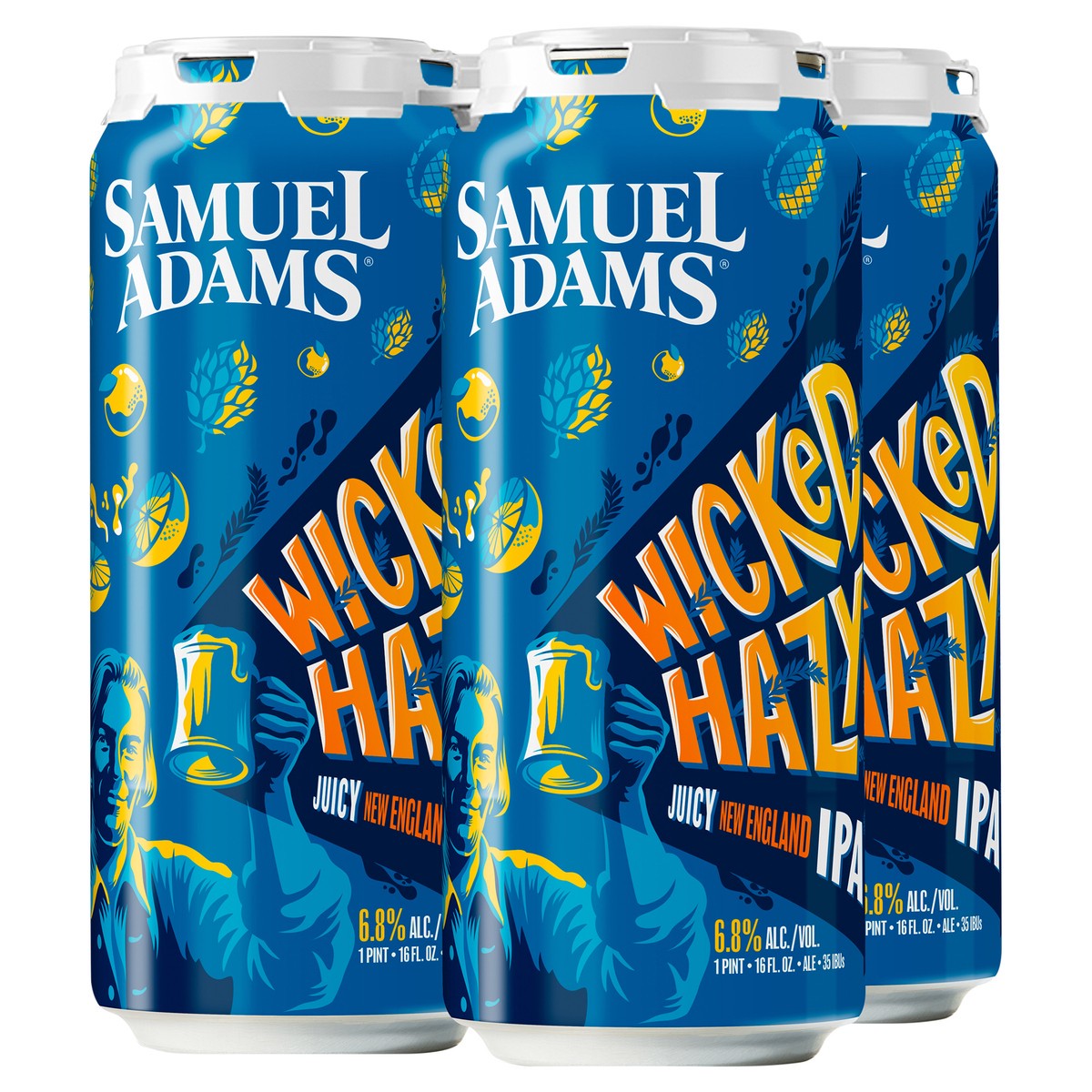 slide 3 of 3, Samuel Adams Wicked Hazy New England IPA Beer (16 fl. oz. Can, 4pk), 4 ct; 16 oz