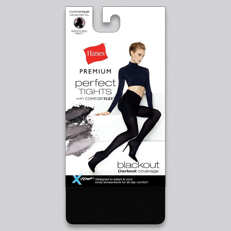 slide 2 of 4, Hanes Premium Women's Blackout Tights - Black M: High Waisted, Control Top, Opaque, Knit, Medium, 1 ct