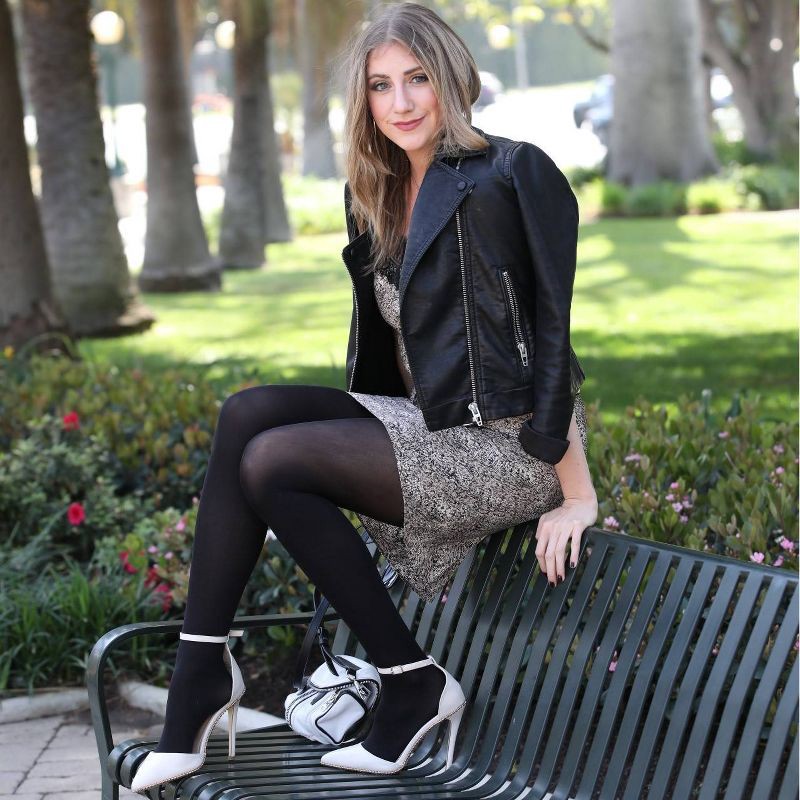 slide 4 of 4, Hanes Premium Women's Blackout Tights - Black M: High Waisted, Control Top, Opaque, Knit, Medium, 1 ct