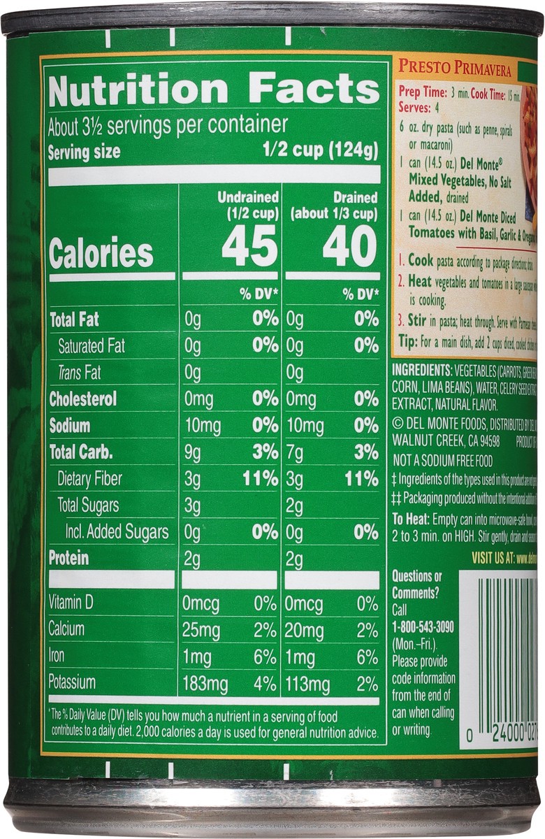 slide 5 of 9, Del Monte Mixed Vegetables No Salt Added, 