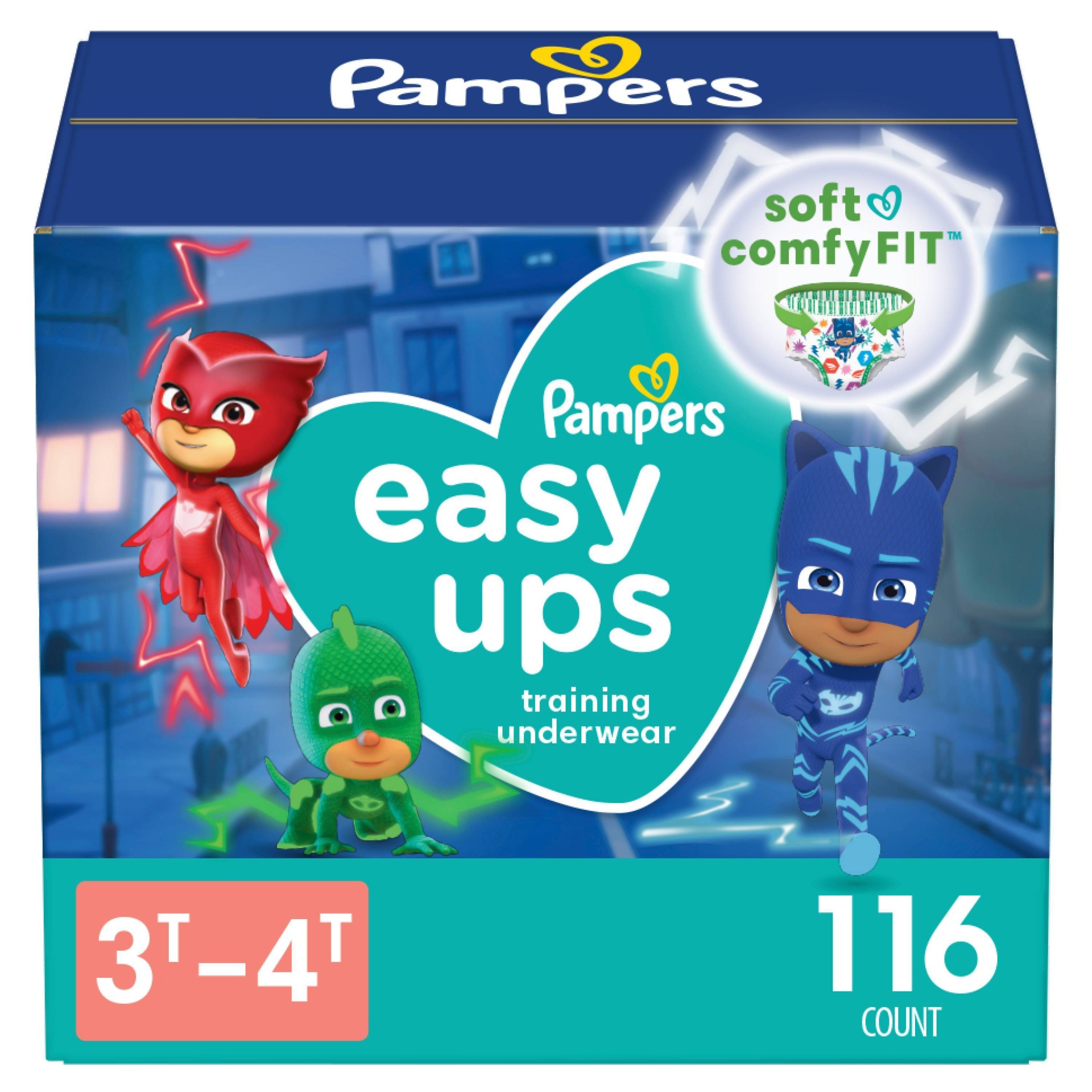 slide 1 of 9, Pampers Easy Ups Boys PJ Masks Training Underwear Enormous Pack Size 3T4T - 116ct, 116 ct