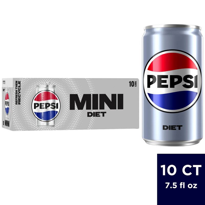 slide 1 of 7, Diet Pepsi - 10pk/7.5 fl oz Mini Cans, 10 ct; 7.5 fl oz