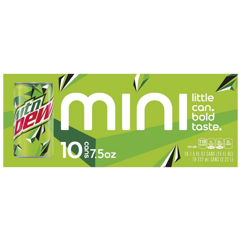 slide 3 of 3, Mtn Dew Mountain Dew - 10pk/7.5 fl oz Mini Cans, 10 ct; 7.5 fl oz