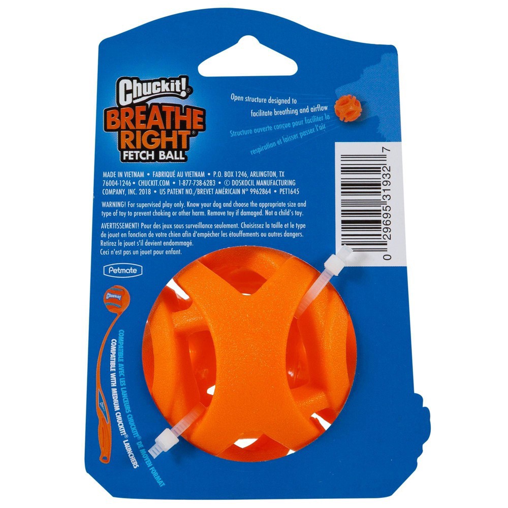 slide 2 of 4, Chuckit! Breathe Right Fetch Ball Dog Toy - Orange - M, 1 ct