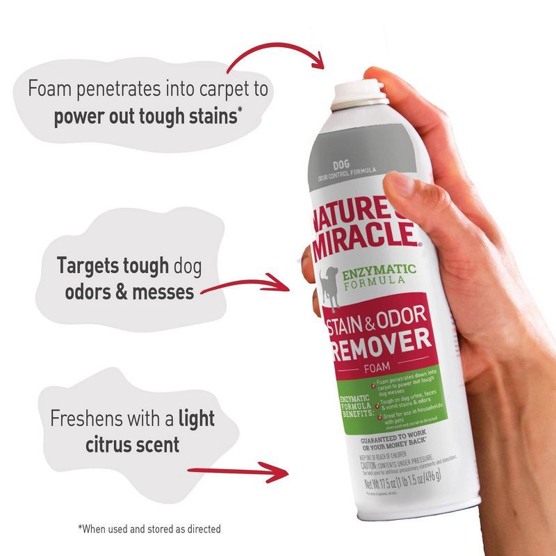 slide 6 of 9, Nature's Miracle Dog Stain and Odor Remover Foam 17.5oz, 17.5 oz