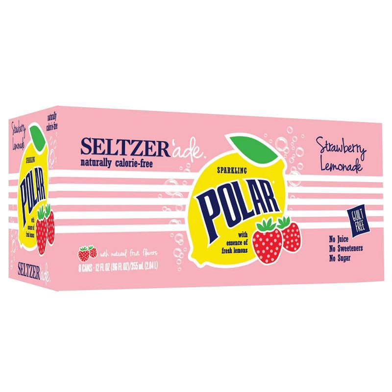 slide 1 of 3, Polar Beverages Polar Strawberry Lemonade Seltzer Water - 8pk/12 fl oz Cans, 8 ct; 12 fl oz