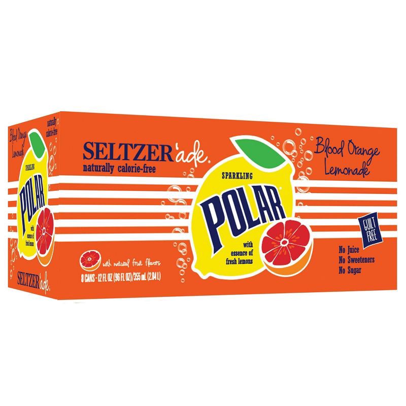 slide 1 of 3, Polar Beverages Polar Blood Orange Lemon Seltzer Water - 8pk/12 fl oz Cans, 8 ct; 12 fl oz