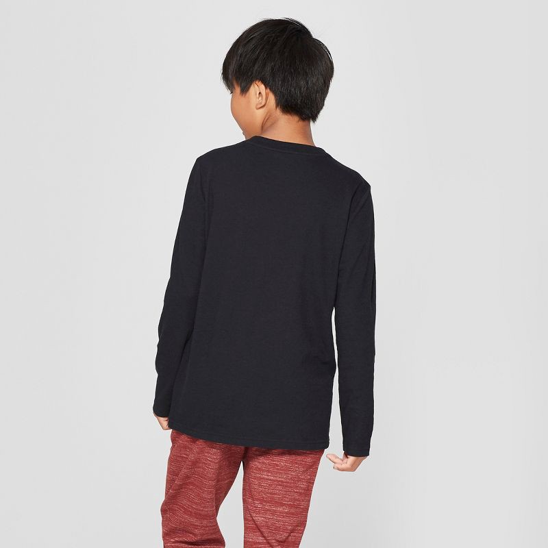 slide 2 of 3, Boys' Long Sleeve T-Shirt - Cat & Jack™ Black L: Cotton Blend, Recycled Polyester, Midweight Jersey, Regular Fit, Pullover, 1 ct