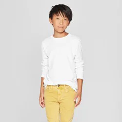 Boys' Long Sleeve T-Shirt - Cat & Jack™ White M: Pullover, Midweight, Below Waist