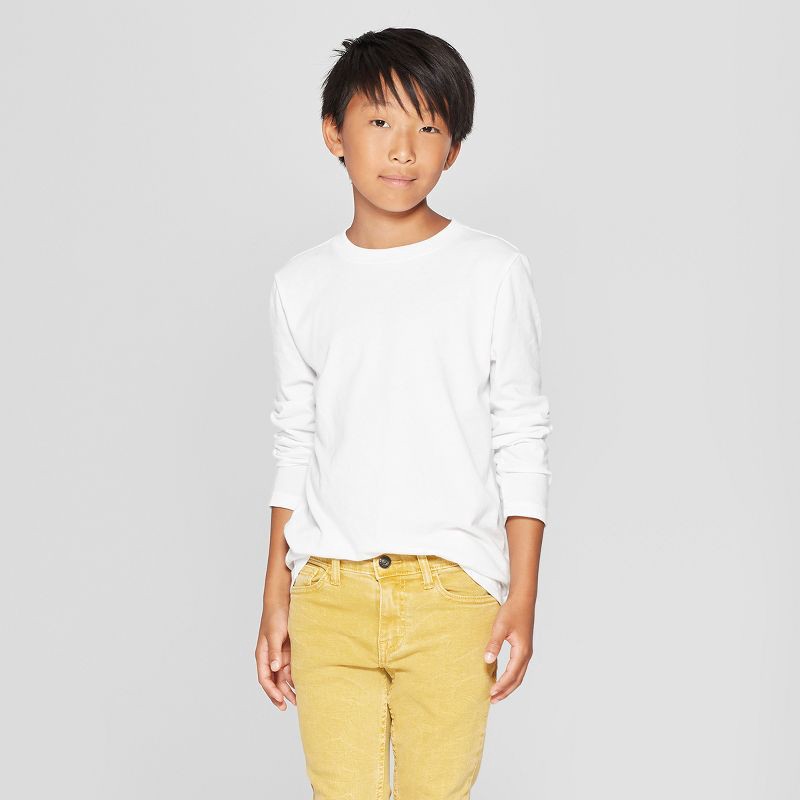 slide 1 of 3, Boys' Long Sleeve T-Shirt - Cat & Jack™ White L: Pullover, Below Waist, 1 ct
