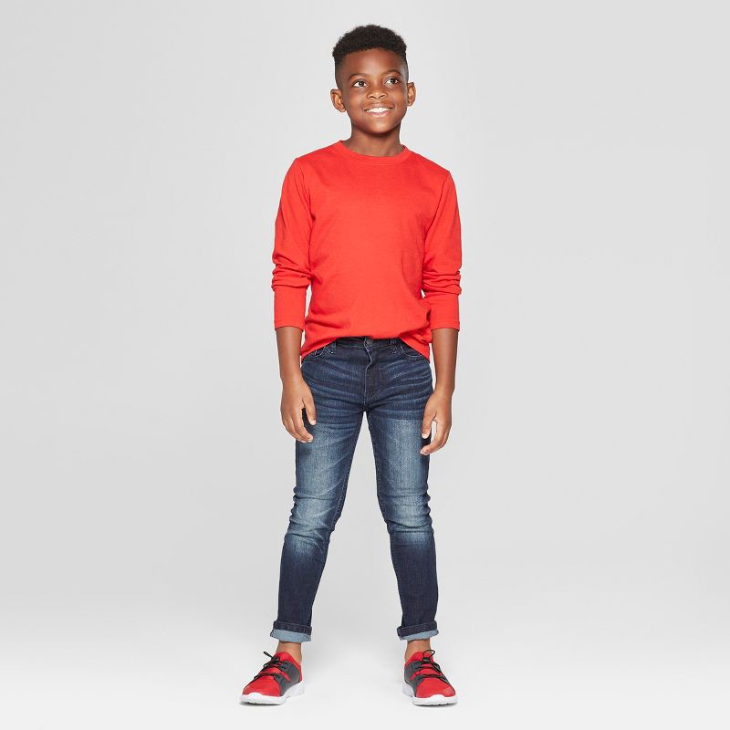 slide 3 of 3, Boys' Long Sleeve T-Shirt - Cat & Jack™ Red M: Pullover, Midweight Jersey, 1 ct