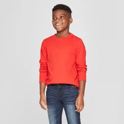 Boys' Long Sleeve T-Shirt - Cat & Jack™ Red M: Pullover, Midweight Jersey