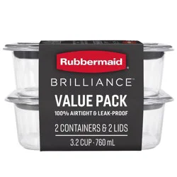 Rubbermaid 3.2 cup 2pk Brillance Food Storage Container: Clear Plastic, Microwave & Freezer Safe, Dishwasher Top-Rack Safe