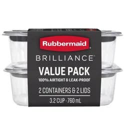 Rubbermaid 3.2 cup 2pk Brillance Food Storage Container: Clear Plastic, Microwave & Freezer Safe, Dishwasher Top-Rack Safe