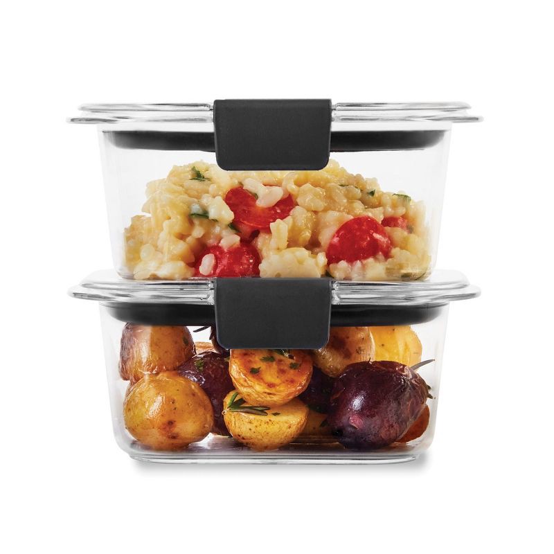 slide 1 of 4, Rubbermaid 1.3 cup 2pk Brillance Food Storage Container: Clear Plastic, Freezer & Microwave Safe, Dishwasher Safe, Lunch & Snack, 2 ct