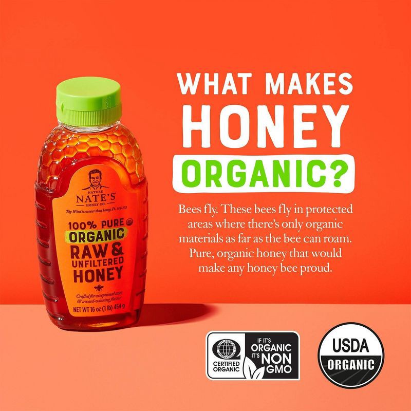 slide 4 of 7, Nature Nate's 100% Pure Raw Unfiltered Organic Honey – 16oz, 16 oz