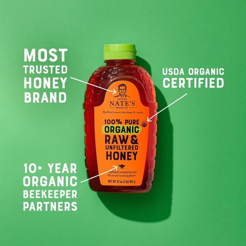 slide 5 of 7, Nature Nate's 100% Pure Raw Unfiltered Organic Honey – 16oz, 16 oz