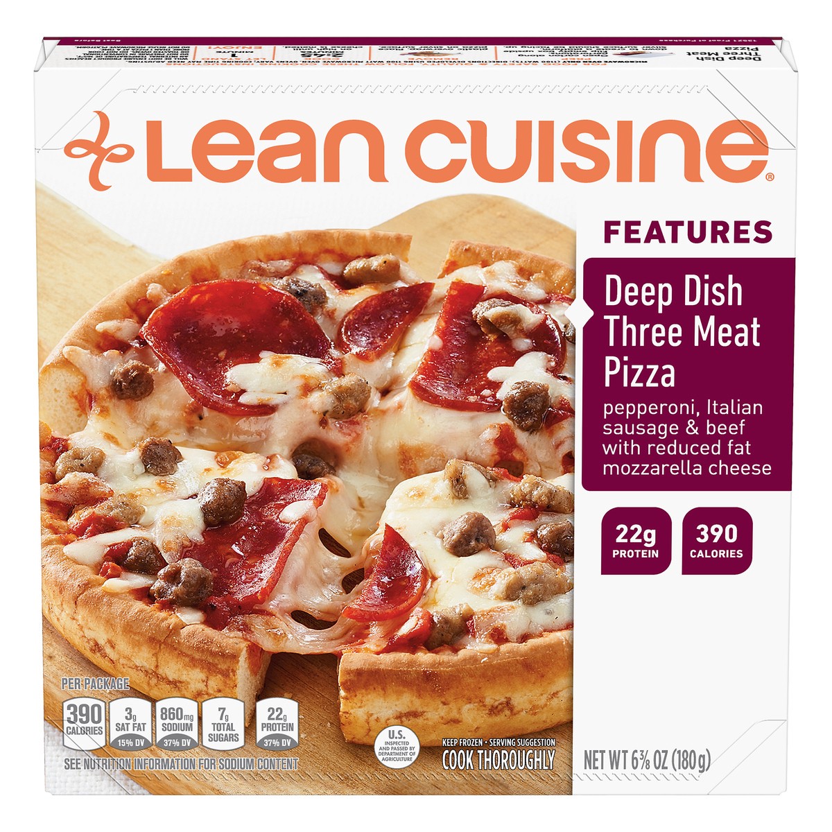 slide 1 of 10, Lean Cuisine Deep Dish Three Meat Frozen Pizza, 6.5 oz