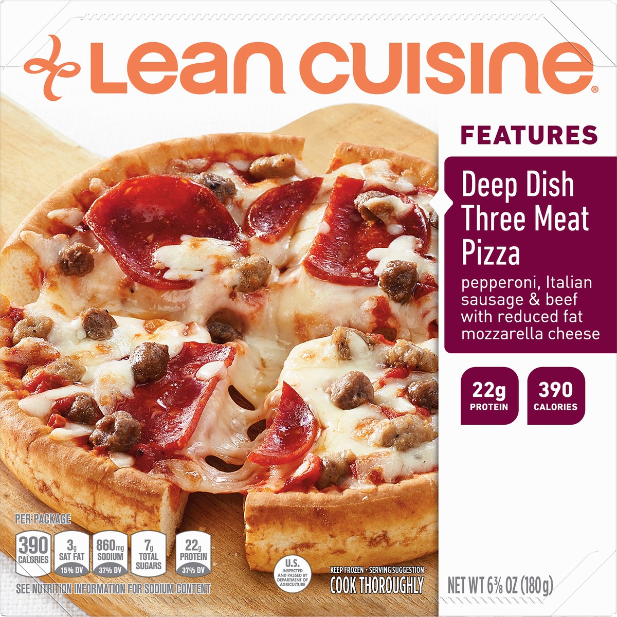 slide 9 of 10, Lean Cuisine Deep Dish Three Meat Frozen Pizza, 6.5 oz