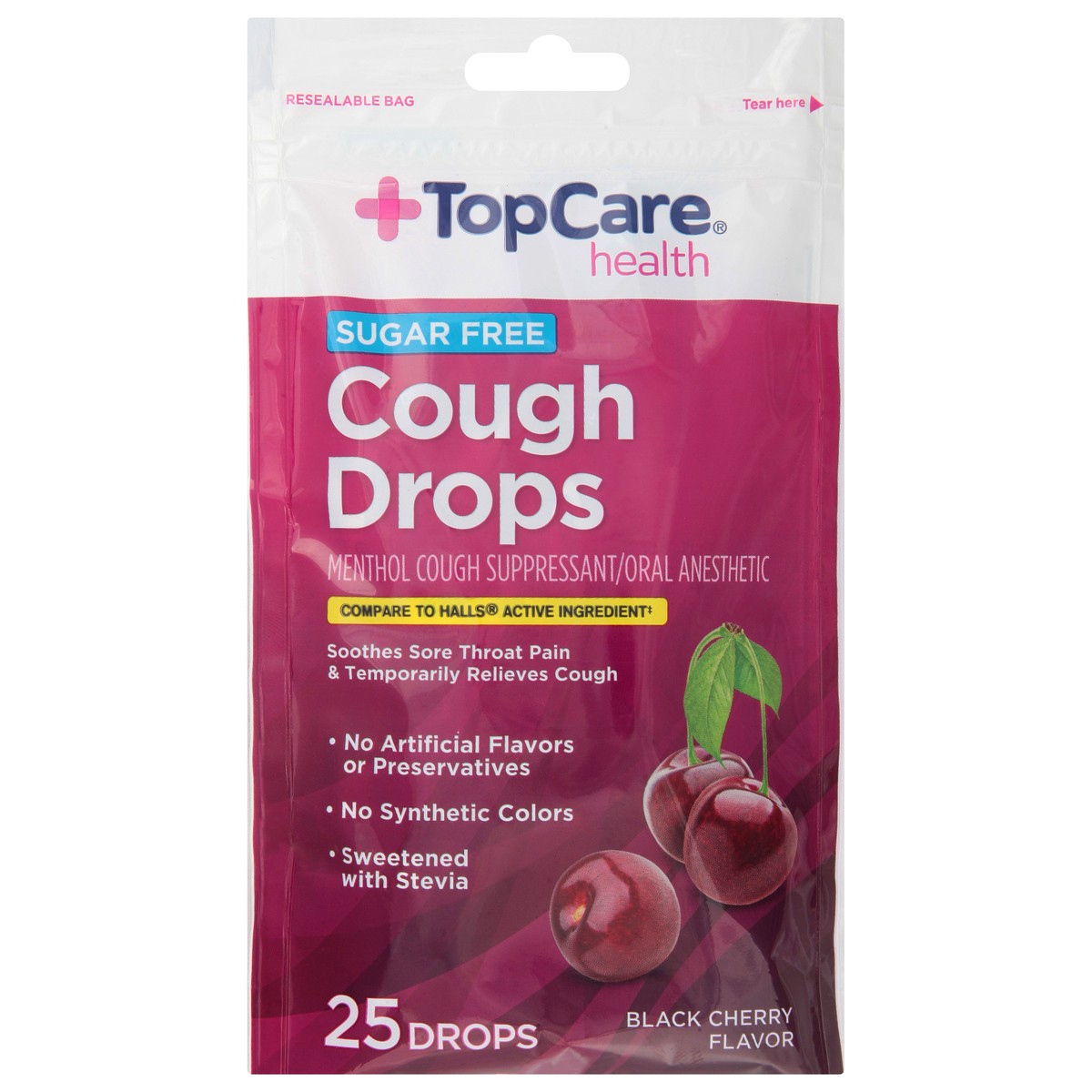 slide 8 of 10, Topcare Cough Drops Cherry, 25 ct