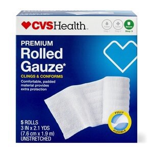 slide 1 of 1, Cvs Health Sterile Premium Latex-Free Rolled Gauze, 3 In X 2.1 Yd, 5 Ct, 1 ct