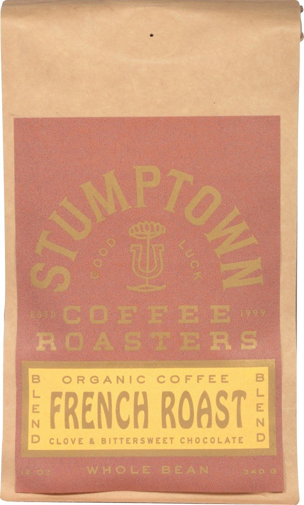 slide 1 of 4, Stumptown Coffee French Roast Blend Clove & Bittersweet Chocolate Organic Whole Bean Coffee 12 oz. Stand Up Bag, 12 oz