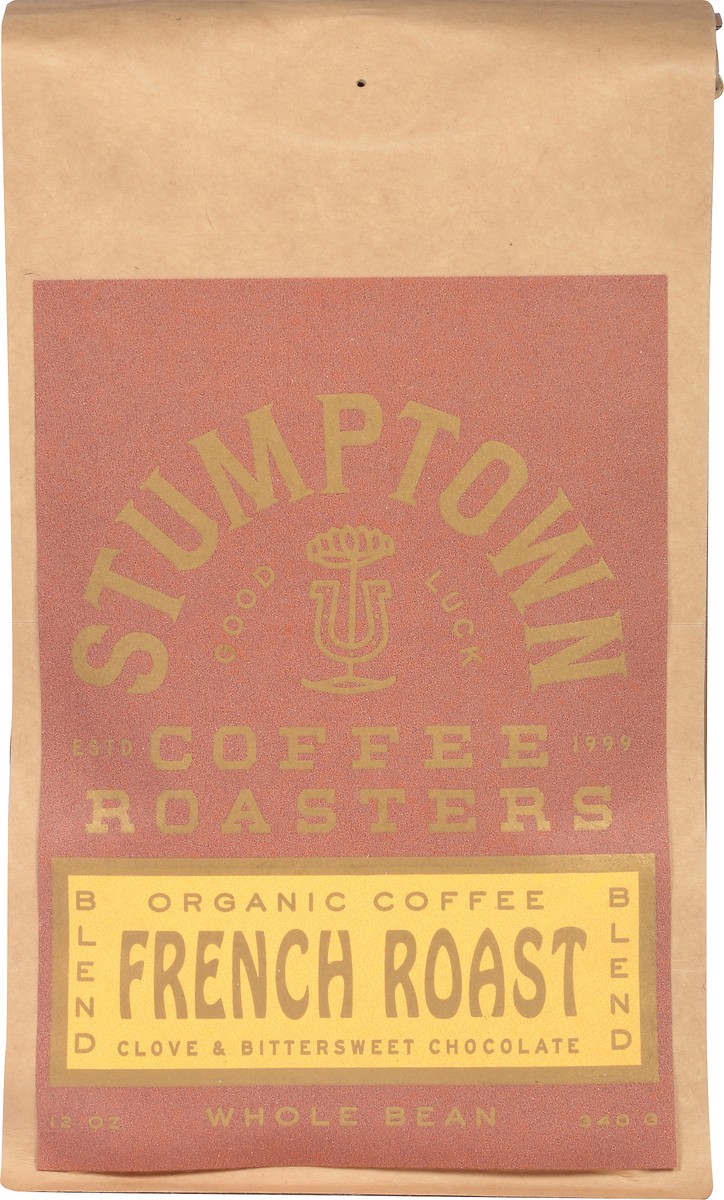 slide 1 of 12, Stumptown Coffee Coffee French Roast Blend Clove & Bittersweet Chocolate Organic Whole Bean Coffee 12 oz Stand Up Bag, 12 oz