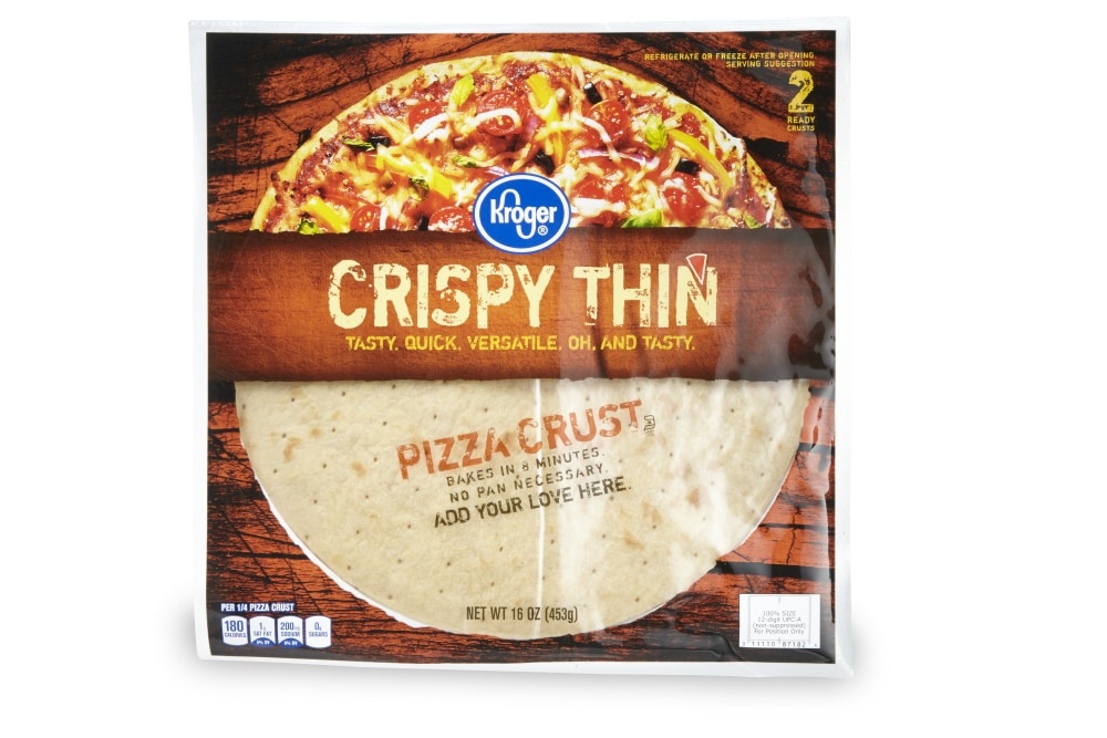 slide 1 of 1, Kroger Crispy Thin Pizza Crusts, 2 ct; 8 oz