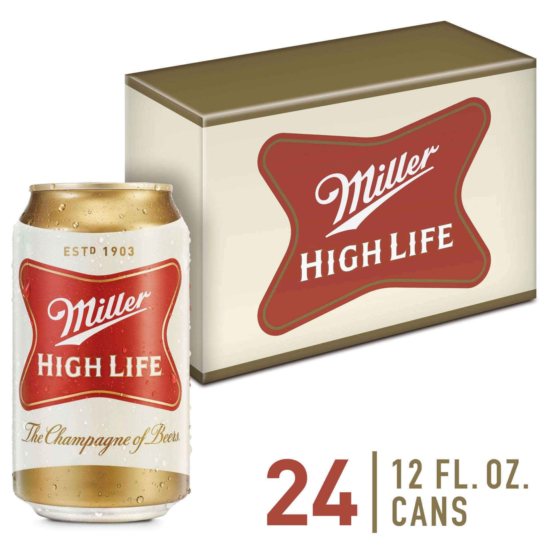 slide 1 of 5, Miller High Life American Lager Beer, 4.6% ABV, 24-pack, 12-oz beer cans, 24 ct; 12 oz