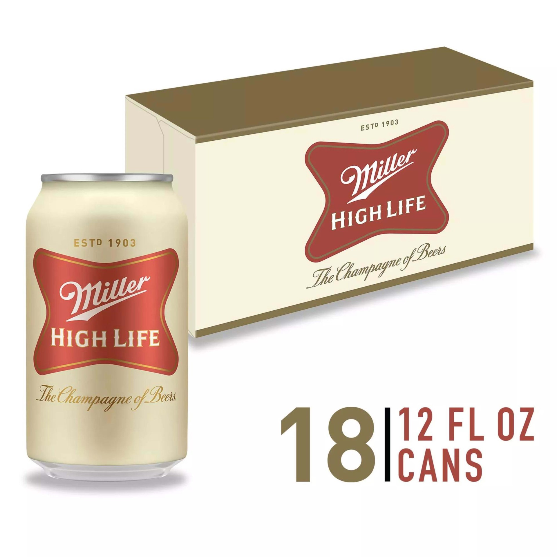 slide 1 of 5, Miller High Life American Lager Beer, 4.6% ABV, 24-pack, 12-oz beer cans, 12 fl oz