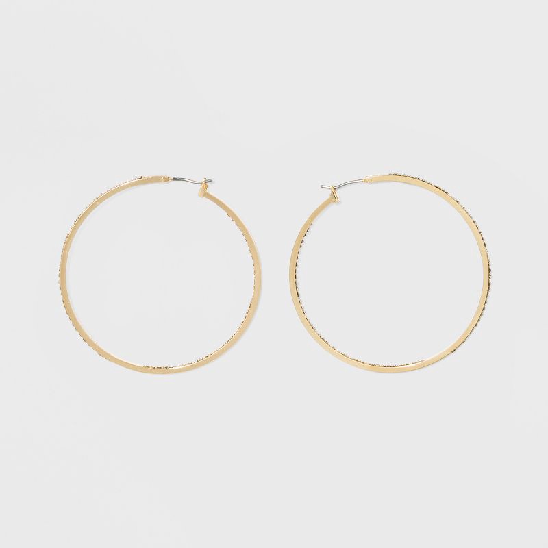 slide 2 of 3, Hoop with Pave Stones Earrings - A New Day™ Gold: Nickel-Free Metal, Hinge Closure, 1.78" Diameter, 1 ct