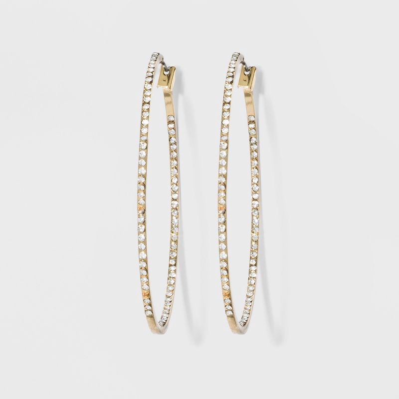 slide 1 of 3, Hoop with Pave Stones Earrings - A New Day™ Gold: Nickel-Free Metal, Hinge Closure, 1.78" Diameter, 1 ct
